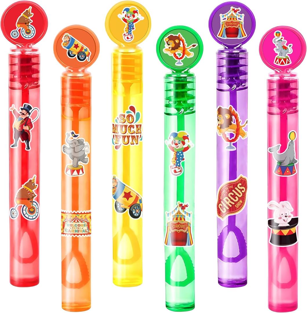24PCS Carnival DIY Bubble Wands with 96PCS Stickers - Party Favor for Goodie Bags, Pinata Stuffers, Mini Bubble Bulk Birthday Supplies, Toys Gifts, Class Prizes for Toddlers, Boys & Girls