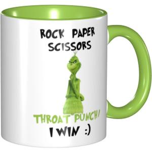 Funny Mug Rock Paper Scissors Throat Punch I Win Coffee Mug Gift Coffee Mug Internal And Handle Green 11Oz Mug