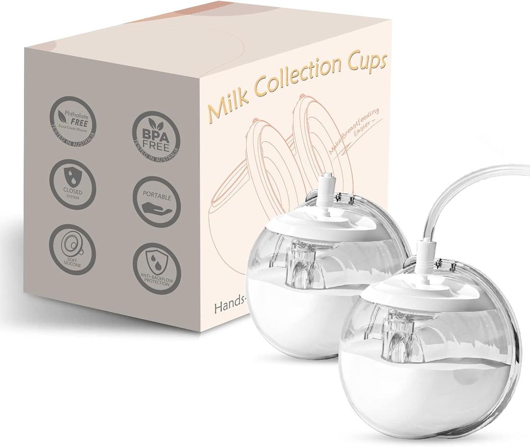 Wearable Silicone Milk Collection Cups, 2 Pack Hands-Free Breast Milk Collector, Soft Food-Grade Silicone Shells for Leaking, Works with Baby Buddha,Spectra,Ameda MYA,Zomee,Freemie(24mm)