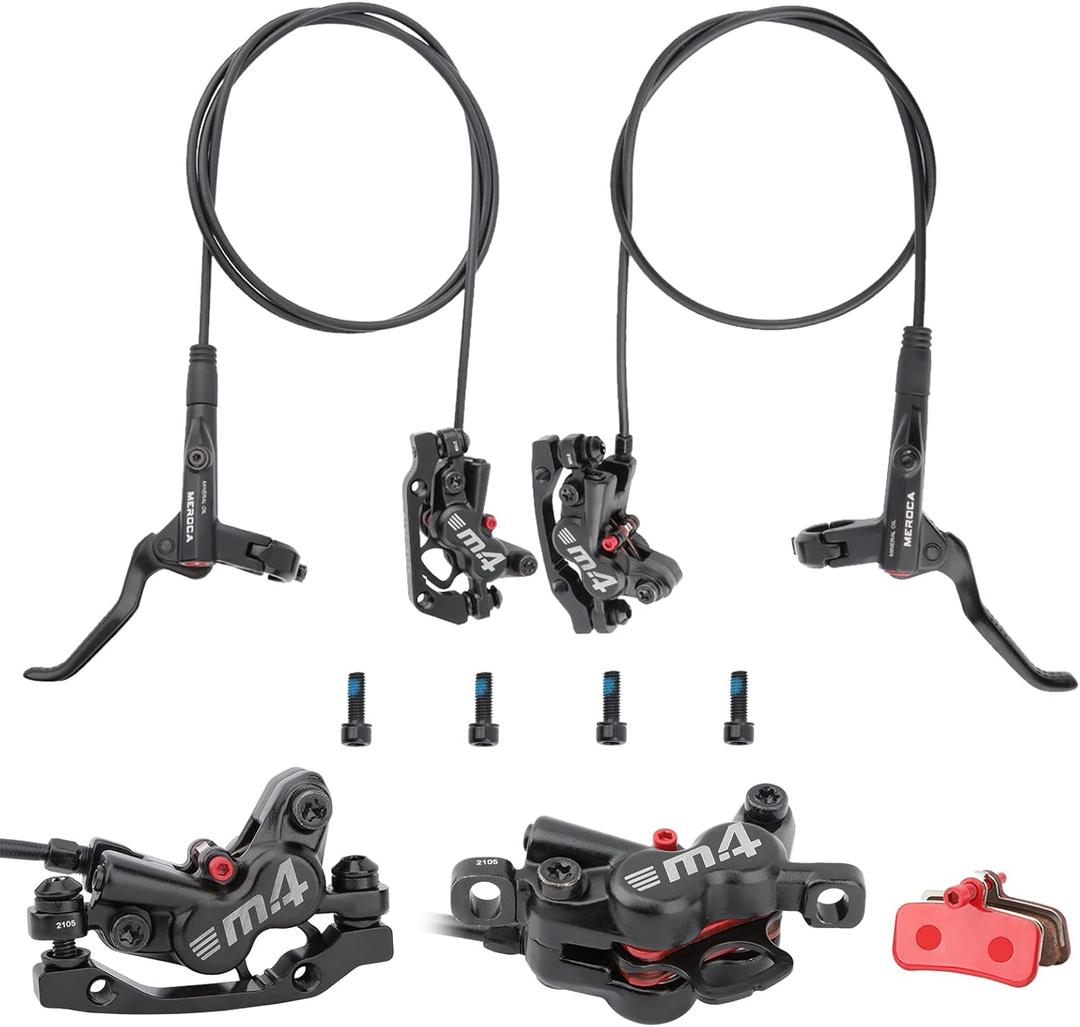 MEROCA M4 4-Piston Mountain Bike Hydraulic Disc Brakes Hydraulic Bike Brakes Front 800mm and Rear 1400mm with PM Adapter for 160mm Rotor