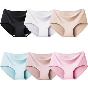 Domee Teen Girls Seamless Underwear No Show Panties Pack of 6 Invisible Briefs (14-16 Years, Classic Color, XL)