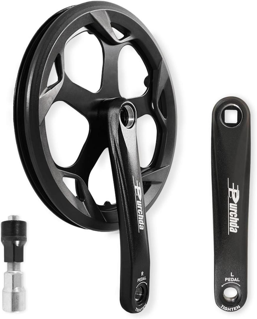 Bike Crankset for Ebike: 48T/52T Universal Bike Crankset Set Double Chain Cover 170mm Aluminium Alloy Arm for Single Speed and 6/7/8 Speeds Electric Bikes, Fat Tire Bike (Crank Removal Tool Included)