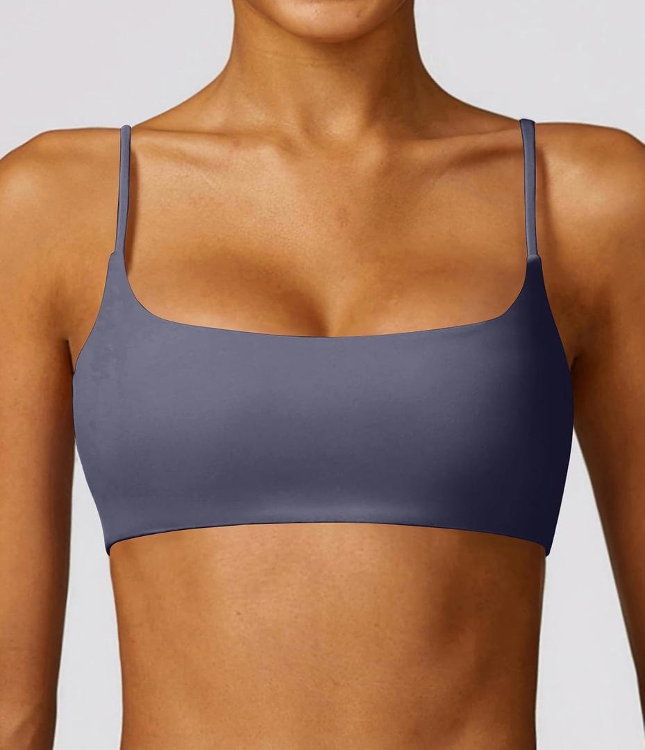 Comper Women's Sports Bra with Thin Straps Stretchy Wirefree Workout Bras Lightweight Workouts Bralette with Removable Pads (Gray, S)