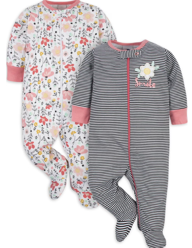 Gerber Baby Girls 2 Pack Sleep 'N Play Footie, Cloudy, 3-6 Months