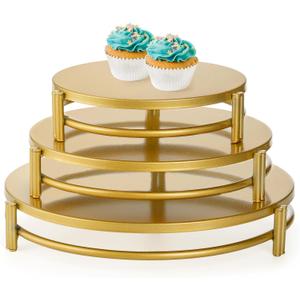 yarlung 3 Pack Gold Cake Stands, 8/10/12 Inch Metal Cupcake Display Stands Dessert Trays, Table Decoration Cookies Serving Plates for Wedding, Birthday, Party, 3 Sizes