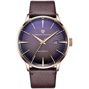 Pagani Design Fashion Men's Waterproof Stainless Steel Automatic Mechanical Watch, Date Display and Brown Leather Strap