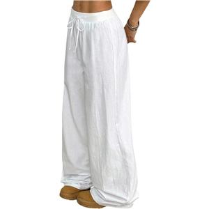 Girl's Wide Leg Casual Pants Elastic High Waisted Long Loose Trousers (White) 11Y