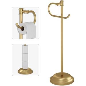 BESy Toilet Paper Holder Free Standing Bathroom Toilet Tissue Holder Stand for Floor Toilet Paper Roll Holder with Storage Hardware Accessories Rack Hand Towel Bar Brushed Gold Stainless Steel