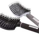 Boar Bristle Hair Brush set  Curved and Vented for Wet and Dry Detangling Hair Brush for Women Long, Thick, Thin, Curly & Tangled Hair Vent Brush - Stocking Stuffers Gift kit (Black & White)