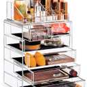 Sorbus Acrylic Makeup Organizer Set, 6-Drawer Vanity & Countertop Cosmetic Storage with Small & Wide Compartments, Clear Makeup Storage for Brushes, Jewelry – Holiday Gift for Women & Teens