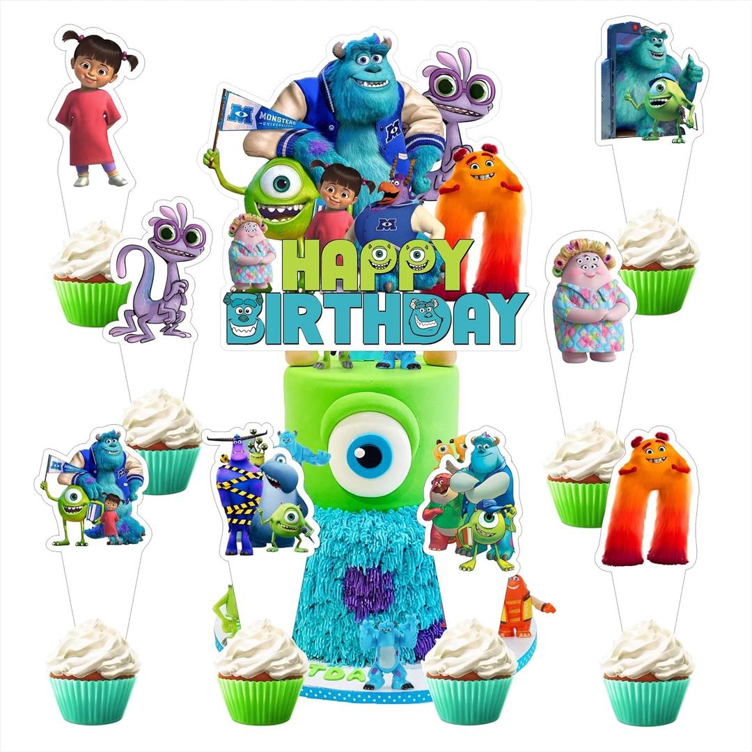 25Pcs Cartoon For Monster Cupcake Toppers,Inspired Cupcake Picks School Wizard Theme Birthday Party Cake Decorations Supplies.