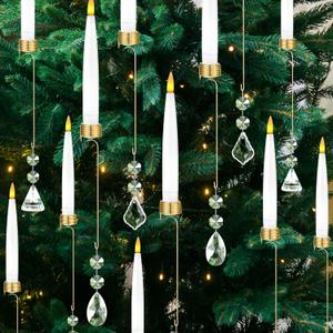 Tuanse 12 Sets Flameless Christmas Tree Candles LED Taper Candles with Crystal Ball Hook for Christmas Tree Ornament, Flickering Battery Operated Light Candlestick Xmas Wedding, No Battery (Crystal)