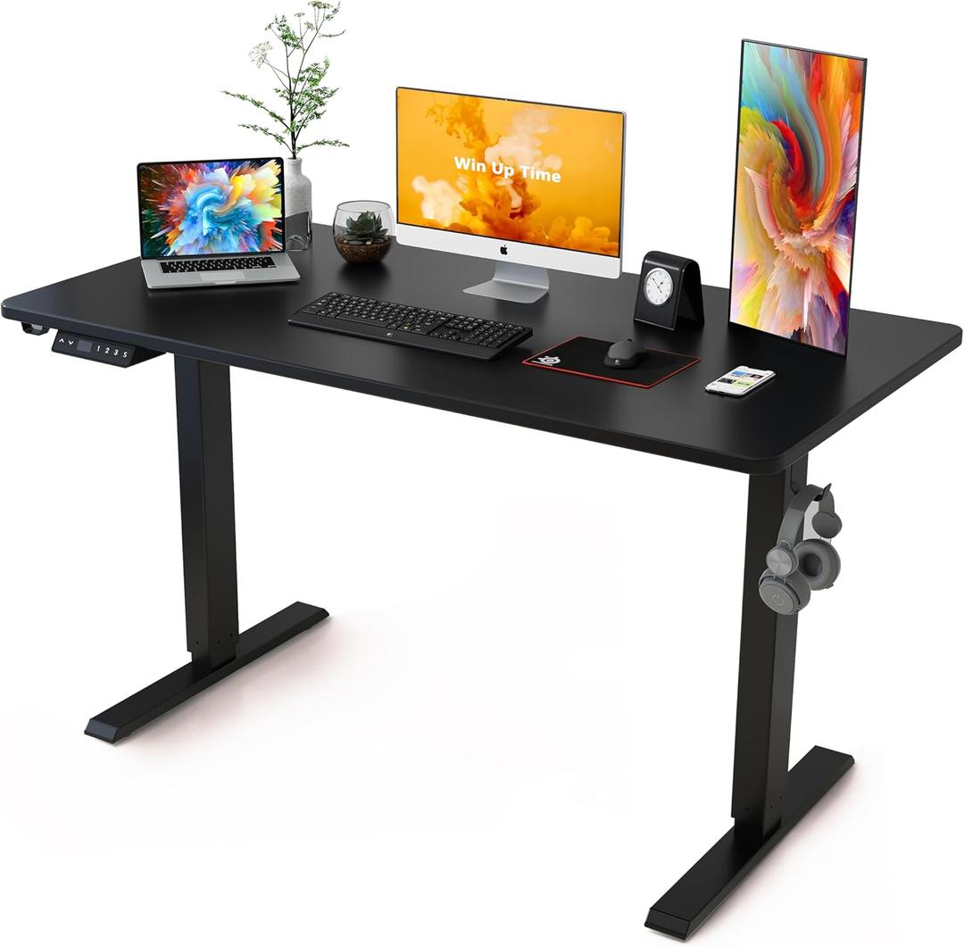 Electric Standing Desk - Height Adjustable Sit Stand Desk Frame & Top on Wheels (55 Inch, Black)