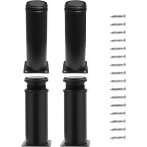 10 Inch Adjustable Furniture Legs Set of 4, Stainless Steel Cabninet Legs Black Furniture Feet - Metal Round Cabinet Feet Replacement Legs for Drawer Dresser Table Couch Sofa(50x250mm)
