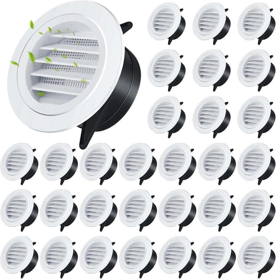 VIHOSE 30 Pack Soffit Vents 4 Inch, Round ABS Louvered Exhaust Vent Covers with Built-in Fly Screen, Soffit Dryer Vent for Bathroom, Kitchen, Office, Garage and Exterior Wall, White