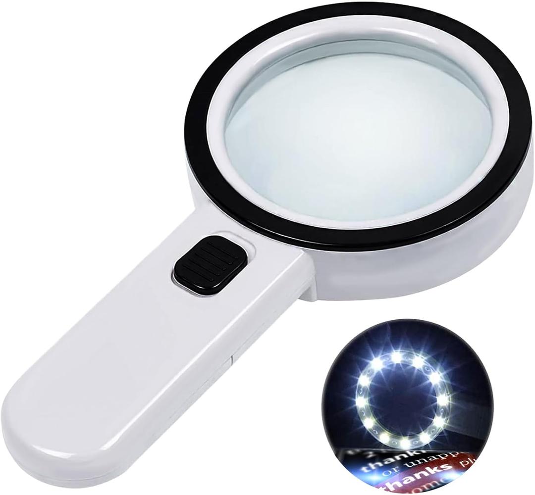 Magnifying Glass with 12 LED Lights, 30X Double Glass Lens Handheld Illuminated Magnifier Reading Magnifying Glass with for Seniors Read, Coins, Stamps, Map, Inspection, Macular Degeneration (All White)