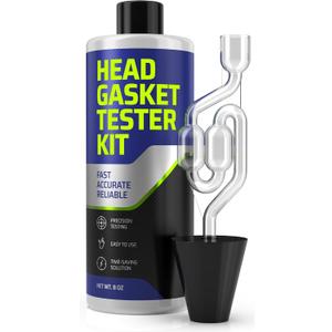 FORTIVO Head Gasket Tester Kit Over 100 Tests, Complete Combustion Leak Test System with Universal Radiator Adapter, Works on Cars, Trucks, SUVs and Leak Detection Fluid 8oz