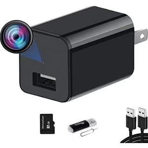Hidden Camera Charger, Mini Full HD 1080P Spy Camera Charger, Nanny Cam with 32GB Micro SD Card, Indoor Security Camera Baby Monitor Surveillance