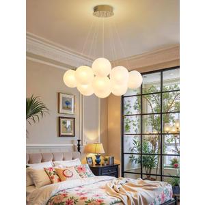 Modern Bubble Chandelier Lighting 13-Light Mid-Century White Glass Globe Chandeliers Cluster Pendant Light Gold Finish Hanging Lamp for Bedroom Living Room