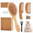 3PCS Wooden Hair Brush Set for Hair Growth, Natural Small Wood Comb Detangling Massage Scalp, Wide Tooth Pocket Comb No Bristle for Thick/Thin/Curly/Dry Hair, Gift for Women/Men