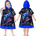 Kids Hooded Beach Towels Wrap for 4-12 Years,Cute Gamepad Theme Boys Swim Cover Up for Bathroom27"x33" Quick Dry Dark Blue Bath Towel Poncho,Perfect for Travel Vacation,Pool Party,Swimming (M-W27"xH33")