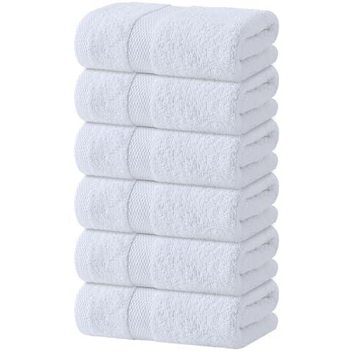 White Hand Towels Set for Bathroom, 6 Pack - Cotton Hand Towel Set for Gym, Kitchen and Spa, 16x27 Inches Soft Highly Absorbent Quick Dry Terry Salon Towels
