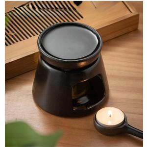 Hand Large Capacity Made Essential Oil Burner Wax Melt Burners, Aromatherapy Aroma Burner Ceramic Oil Diffuser Candle Tealight Holder Home Bedroom Decor Black