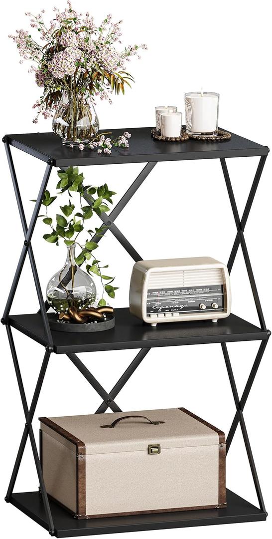 3-Tier End Table Small Side Table Tall Bedside Night Stand with Storage Sofa Side desks for Living Room Bedroom Office Bathroom Small Space Black ET-03BK