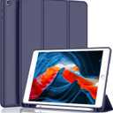 iPad 9th Generation Case 2021/iPad 8th Generation Case 2020 10.2 Inch with Pencil Holder, iPad 7th Gen 2019 Case with Soft Baby Skin Silicone Back, Auto Wake/Sleep Cover (Dark Blue) (Azul oscuro)