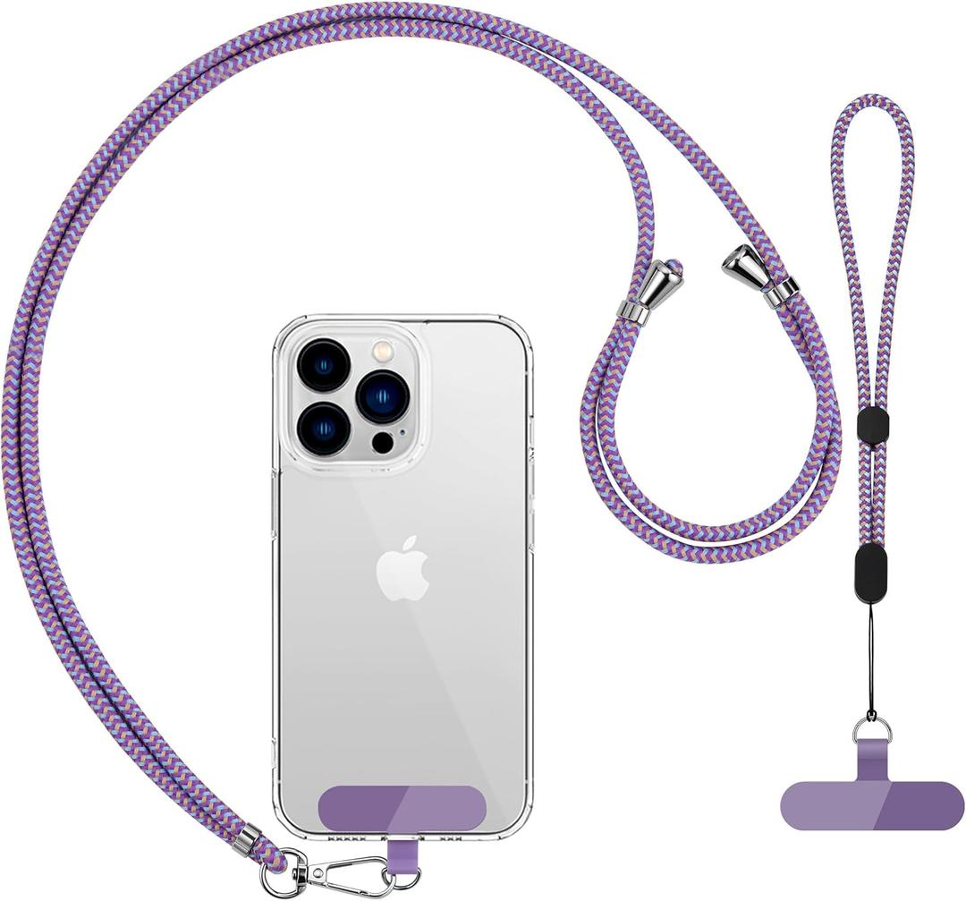 CACOE Phone Lanyard 2 Pcs-1 Pcs Adjustable Neck Strap, 1 Pcs Wrist Strap, 2 Pads, Universal Crossbody Multifuctional Cell Phone Lanyards Compatible with Most Smartphones(Purple Blue)