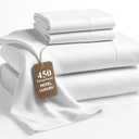LANE LINEN Queen Sheet Set - 450 Thread Count Premium Soft Long Staple 100% Cotton Sheets, Hotel Luxury Sateen Silky Finish, Snug Fit 15" Deep Pocket, Low Pill, Machine Washable - White