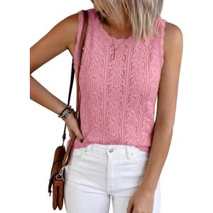 BTFBM Crochet Tops for Women Sleeveless Knit Sweater Vest Tank Top Summer Spring 2026 Cover Ups Beach Vacation Clothes (Small, Pink)