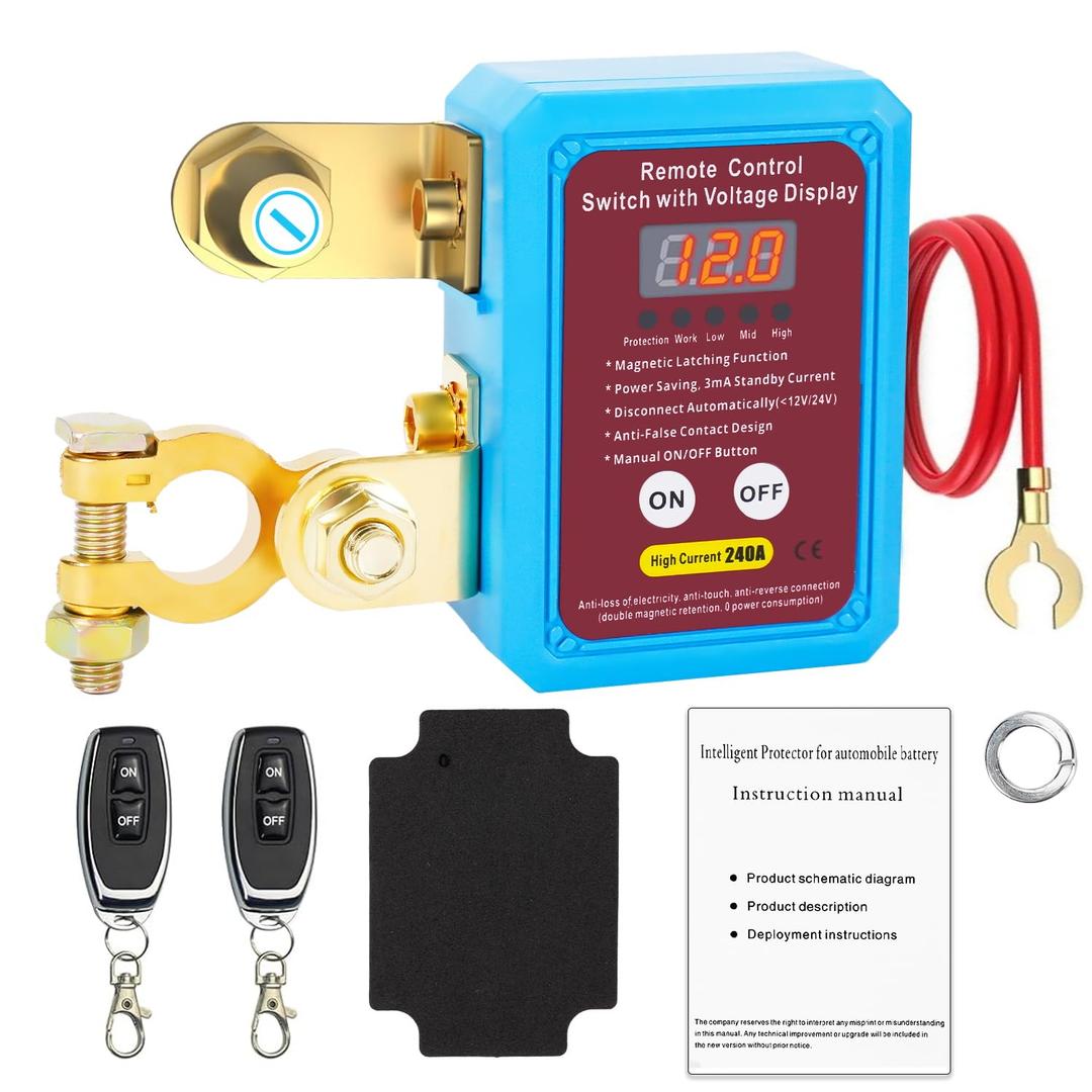 Kill Switch for Car- LED Digital Display Included, Remote Battery Disconnect Switch 12V/24V 240A, Car Battery Kill Switch Anti Theft,Suitable for Car, SUV, RV, Cargo Trucks (With LED screen)