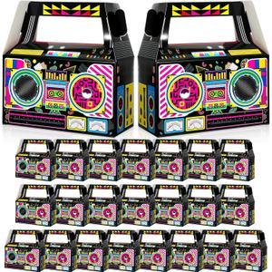 Zonon 24 Pcs 80s Party Favors Boxes 90s Novelty Boom Box Party Decoration Gift Treat Goodie Candy for Retro Radio Hip Hop Theme Table Centerpieces 4.8 x 2.4 x 5.2 Inch(New 80s)