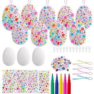 25 PCS Easter Crafts Tree Ornaments Painting Kits,Blank Paintable Eggs with Color Pens Paint Stickers for Easter Hanging Tree Ornaments Basket Stuffers Fillers