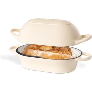 Dutch Oven For Sourdough Bread Baking  Enamelled Cast Iron Bread Loaf Pot  Oven Safe Non Stick Bread Pot  Rectangular, Cream, 24cm x 16cm  by Nuovva