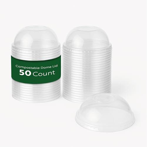 Restaurantware LIDS ONLY: Sustain 3.5 Inch Cold Cup Lids 25 Disposable Dome Lids For Cups - Cups Sold Separately Fits 9 12 16 20 And 22 Ounce Cups Clear PLA Plastic Lids Built-in Straw Hole