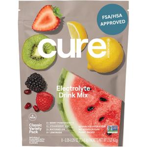 Cure Hydration | Plant-Based Electrolyte Drink Mix | No Added Sugar | FSA-HSA | Dehydration Relief Powder Made with Coconut Water | Non-GMO | Vegan | 8 Packets - Variety Pack, 

BBD 02/12/2028