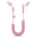 Coiled USB-C and Lightning Cable 2-in-1, 3FT Pink iPhone 15 16 Car Charger Cord, 60W Fast Charging Cable for iPhone 17, Samsung Galaxy, Cute Pink Car Accessories Supports Apple CarPlay & Android Auto