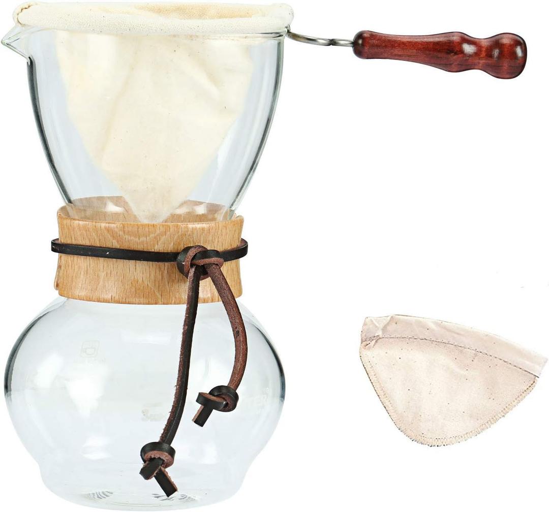 Homend Pour Over Coffee Maker 4-Cup, 16oz, 480ml with 2 Reusable Cloth Drip Filter & Wooden Collar Holder Heat Resist Glass Drip Coffeemaker, Hand Brew Dripper Carafe for Home Camping Travel