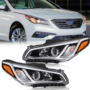 TODO Headlight Assembly Compatible with 2015-2017 Hyundai Sonata SE/Sport/Limited/ECO, Head Lamp Replacement with Bulbs & Parking Lamp 92101-C2050 92102-C2050, Driver & Passenger Side (pair)