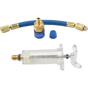 AC Oil and Dye Injector Kit with Quick Coupler Manual Oil Dye Injector Refrigerant Tool with 1/4" SAE Connector