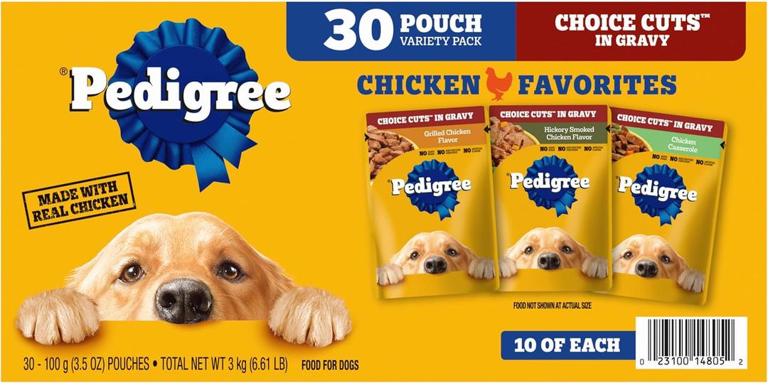 Pedigree Choice Cuts in Gravy Wet Dog Food, Adult Soft Wet Dog Food, Variety Pack, 3.5 oz. Pouches, 30 Count (EXP 04/08/28)