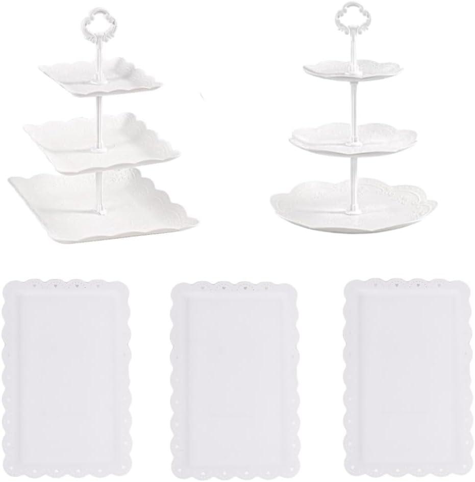3-Tier Cupcake Dessert Stand Set, 5 Pieces, Round and Square Trays, for Weddings, Birthdays, Showers, Graduation Parties, Halloween, Christmas Decor