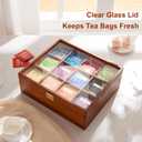HouseJoy Tea Bag Organizer, Acacia Wood Tea Storage Box, 12 Compartments Tea Bags Storage Drawer with Clear Glass Window, Tea Bag Holder for Countertop Kitchen Cabinet Pantry - Keeps Tea Bags Fresh