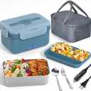 Vabaso Electric Lunch Box Food Heater, 1.8L/61oz Heated for Adults Car/Truck Home/Work, 60/80/100W Warmer Heating with Removable Stainless Steel Container, 12V/24V/110V220V Blue