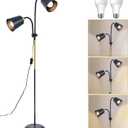Floor Reading Lamp, Industrial Metal Floor Lamps for Living Room with Adjustable Bendable, 2 in 1 Reading Table Lamps for Living Room Bedroom Office, 12W Bulb Included (Black-2 Heads)