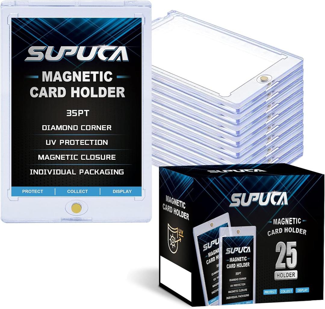 25ct Magnetic Card Holder 35PT, One Touch Protector for Trading Cards, Hard Plastic Sleeves Display Case for Baseball and Sports Cards
