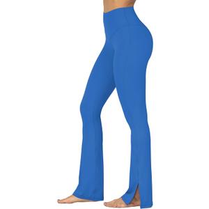 Sunzel Sunzfly Split Hem Flare Leggings for Women, High Waisted Casual Bootcut Flared Yoga Pants with Tummy Control (X-Large, Classic Blue)