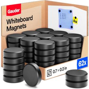 GAUDER Magnets for Whiteboard, Fridge & Bulletin Board - Strong Round Magnetic Discs - Black Magnets for Crafts (62 Pieces - 0.7" x 0.2")